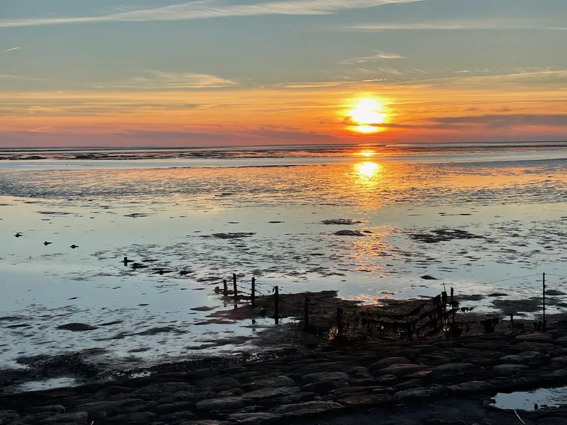 Sonnenuntergang über dem Wattenmeer auf Pellworm